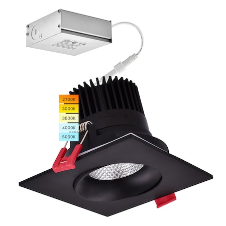 Luxrite 4 Inch Single Head Adjustable LED Recessed Downlight 5 CCT Selectable 2700K-5000K 12W 800LM Black LR32181-1PK